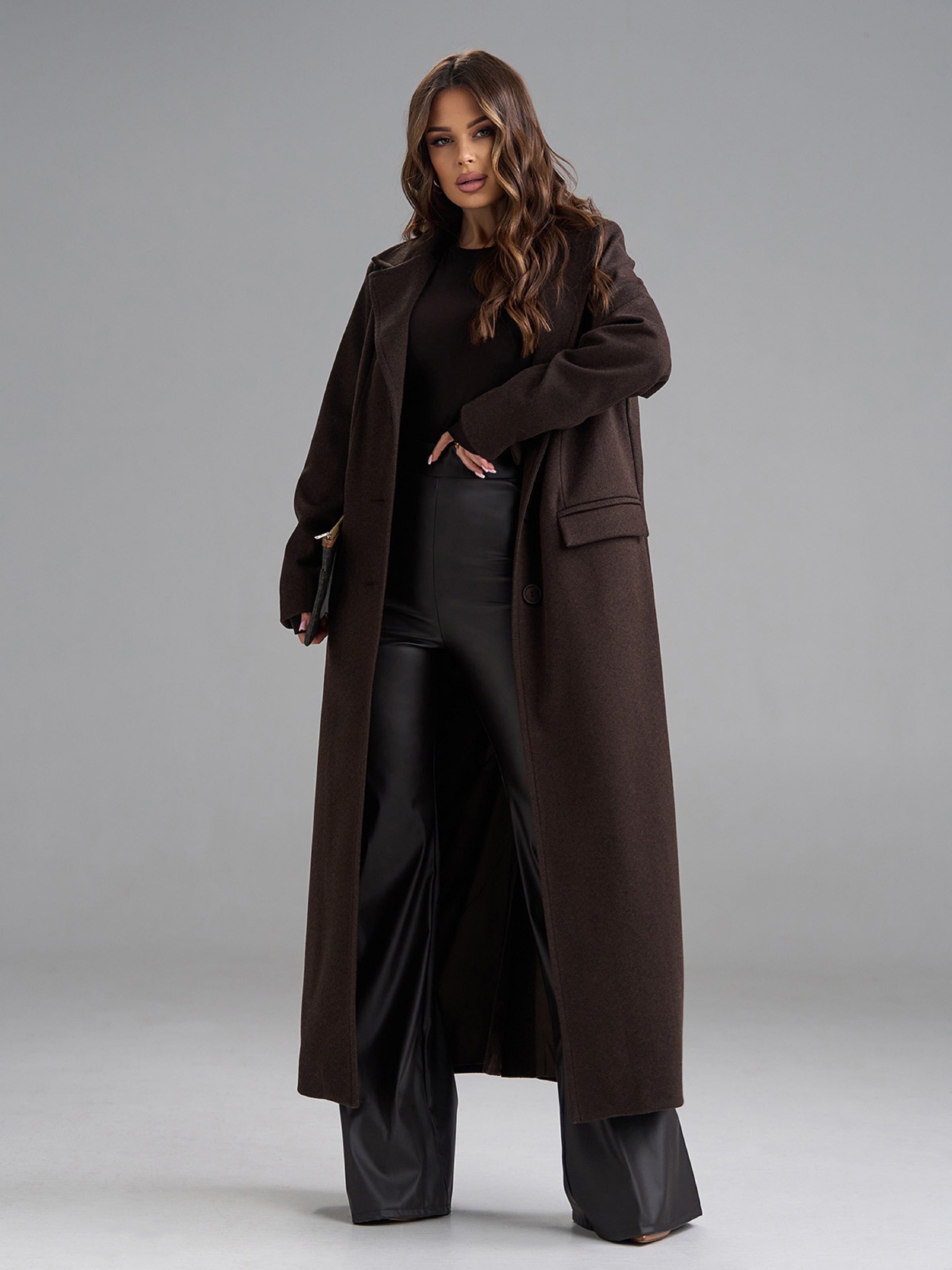 Жіноче Пальто ISSA Plus  (15493_dark_brown) колір темно-коричневий, матеріал кашемір