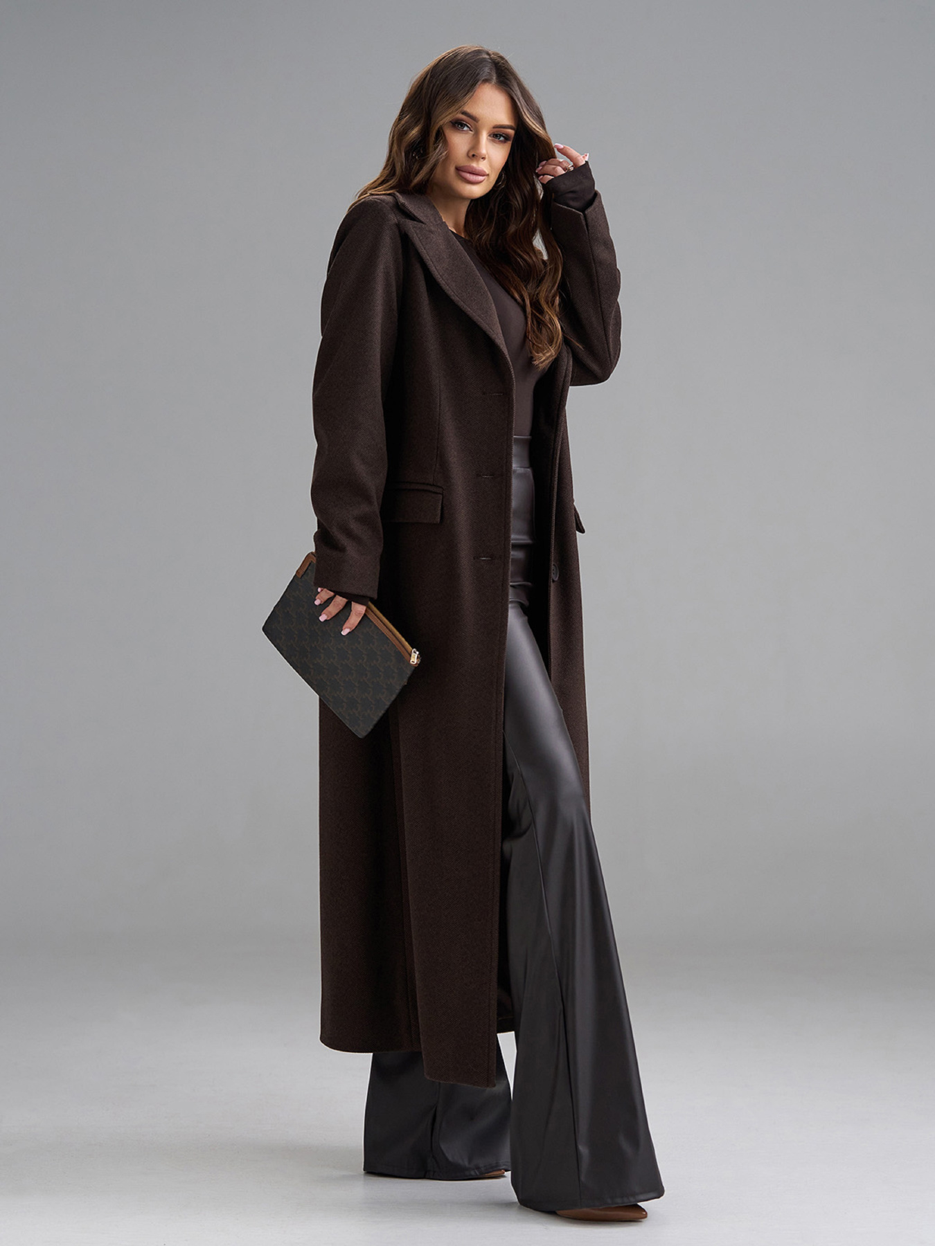 Пальто ISSA Plus модель 15493_темно-коричневый Фото