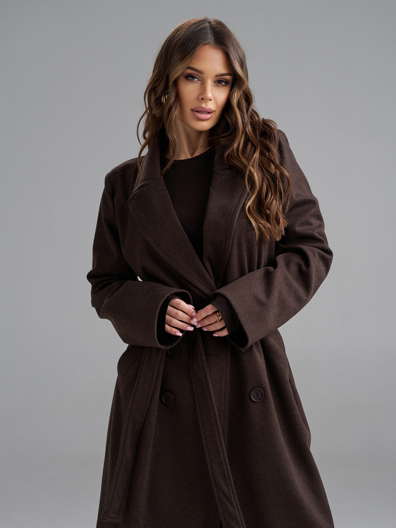 Пальто ISSA Plus модель 15494_темно-коричневый Фото