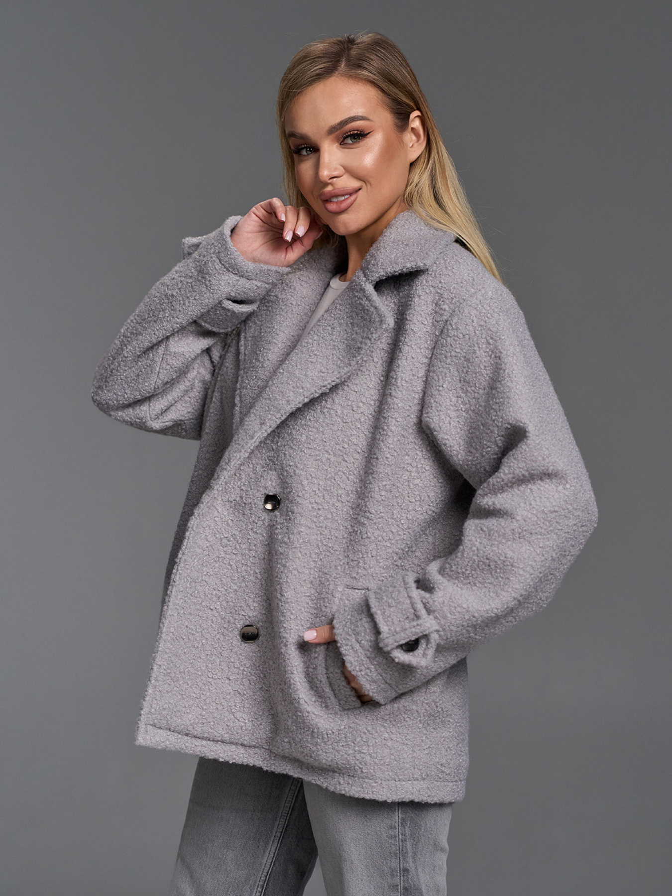 Пальто ISSA Plus модель SA-690_серый Фото