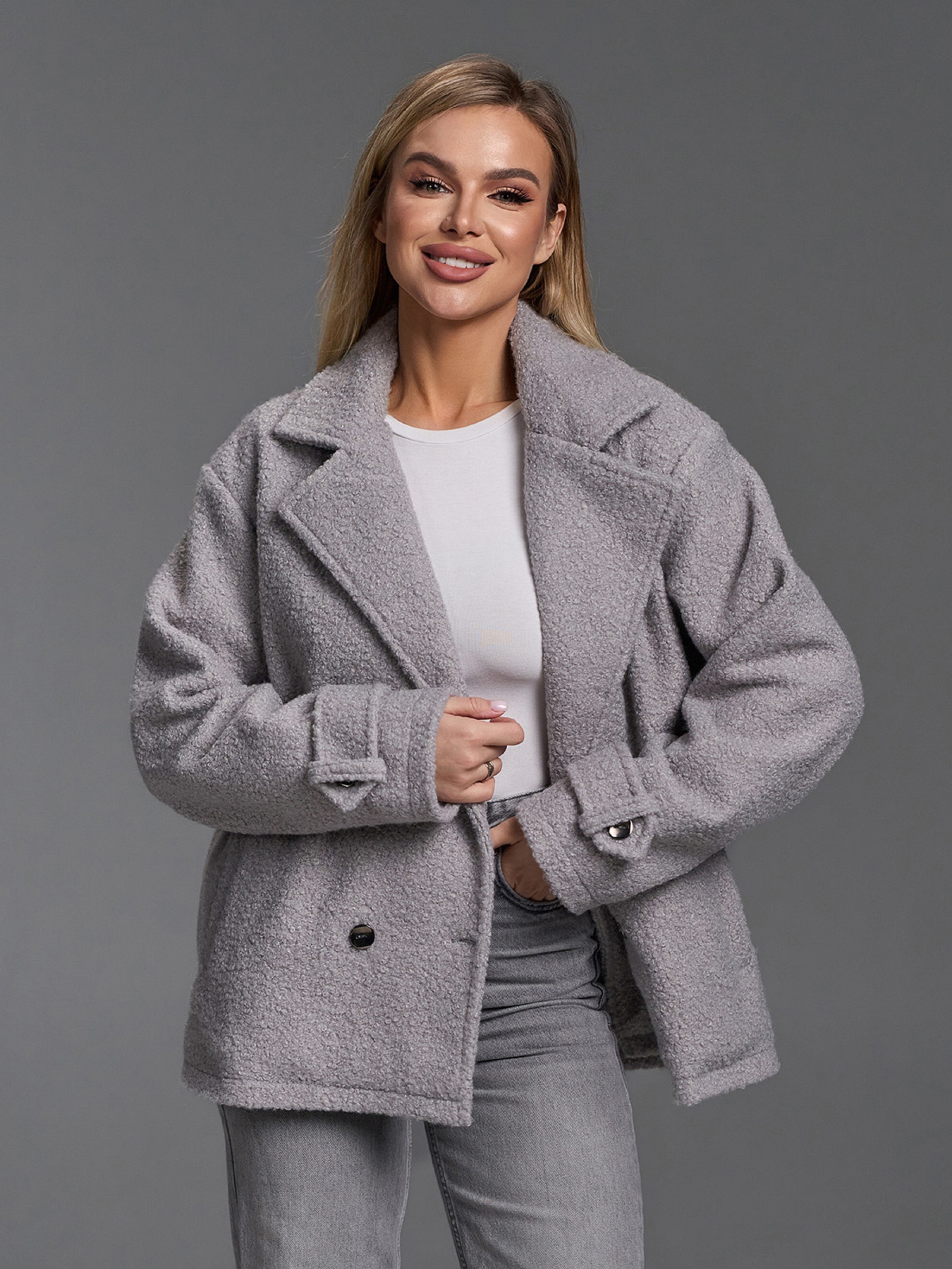 Пальто ISSA Plus модель SA-690_серый Фото