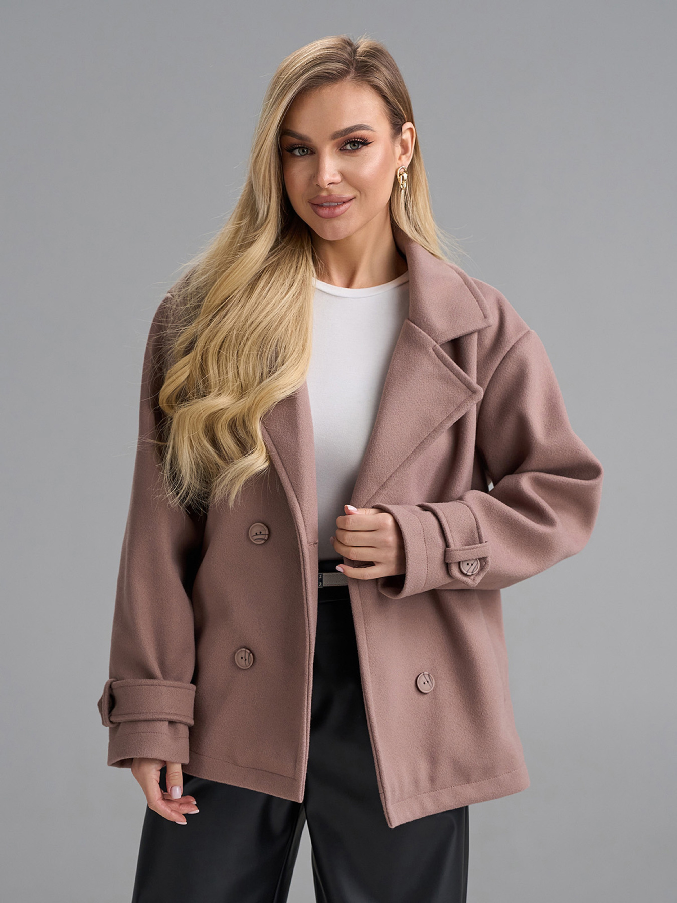 Пальто ISSA Plus модель SA-694_темно-бежевый Фото