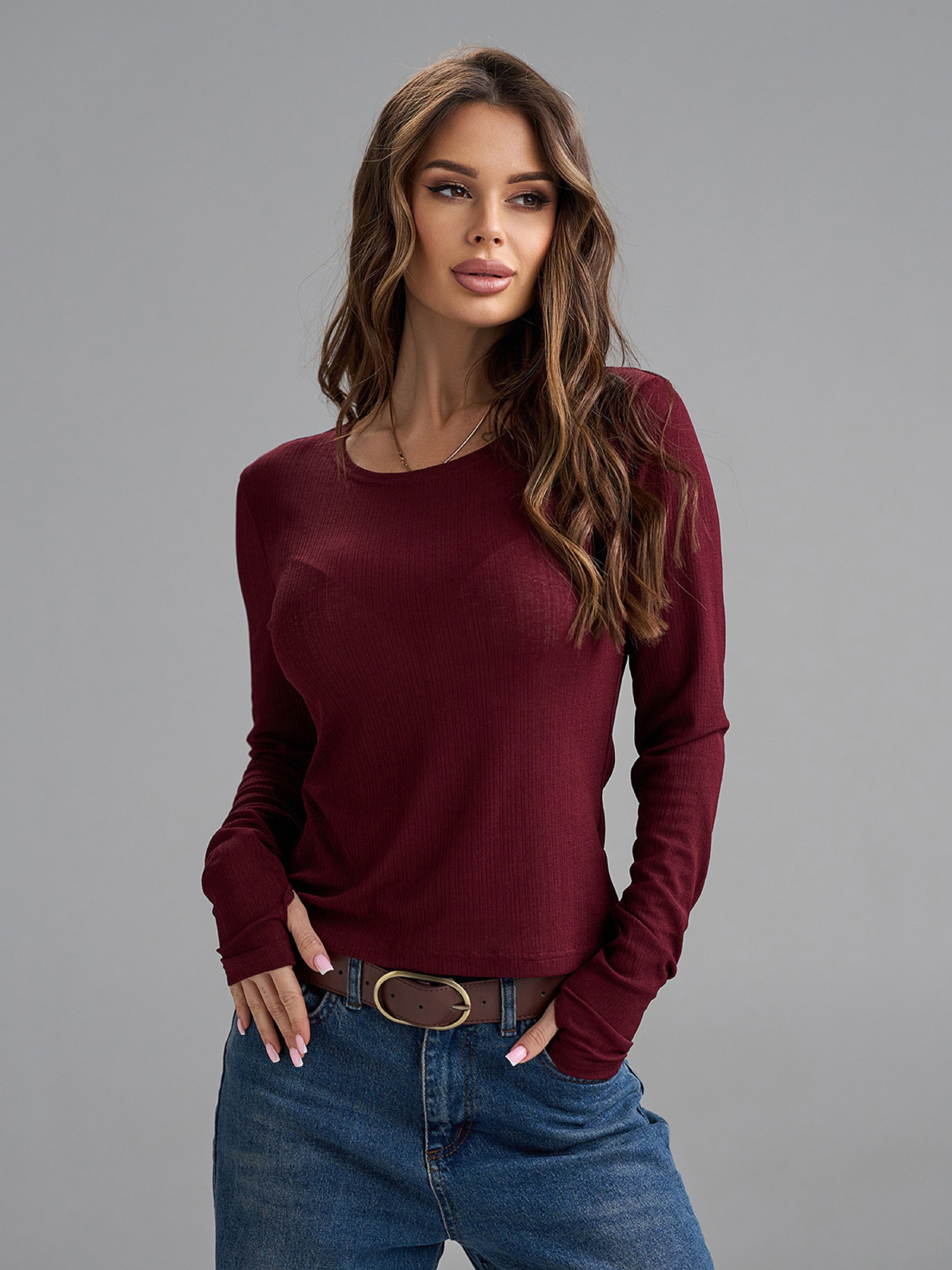 Лонгсливы модель SA-698_бордовый Фото