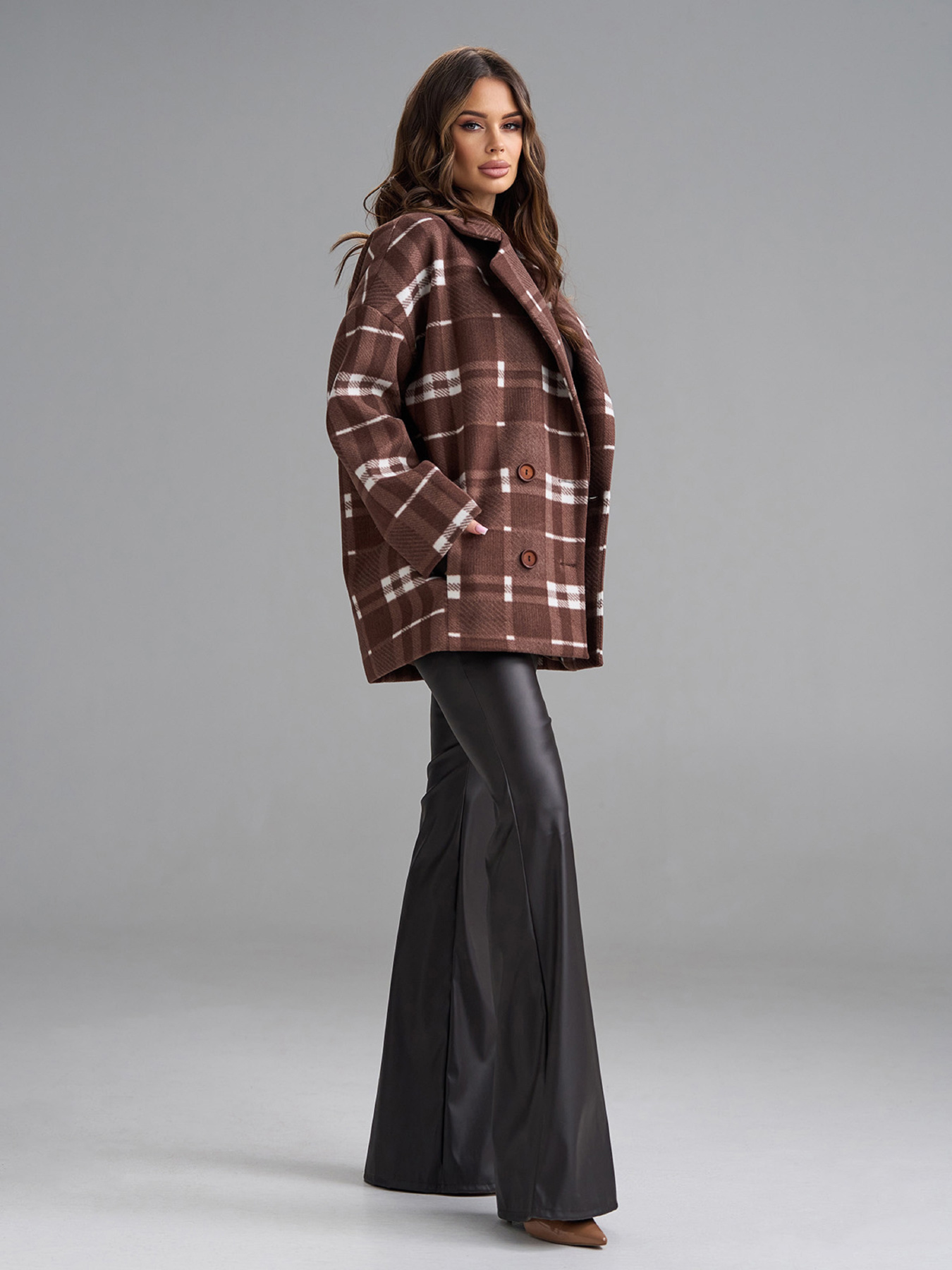 Пальто ISSA Plus модель 15502_коричневый Фото