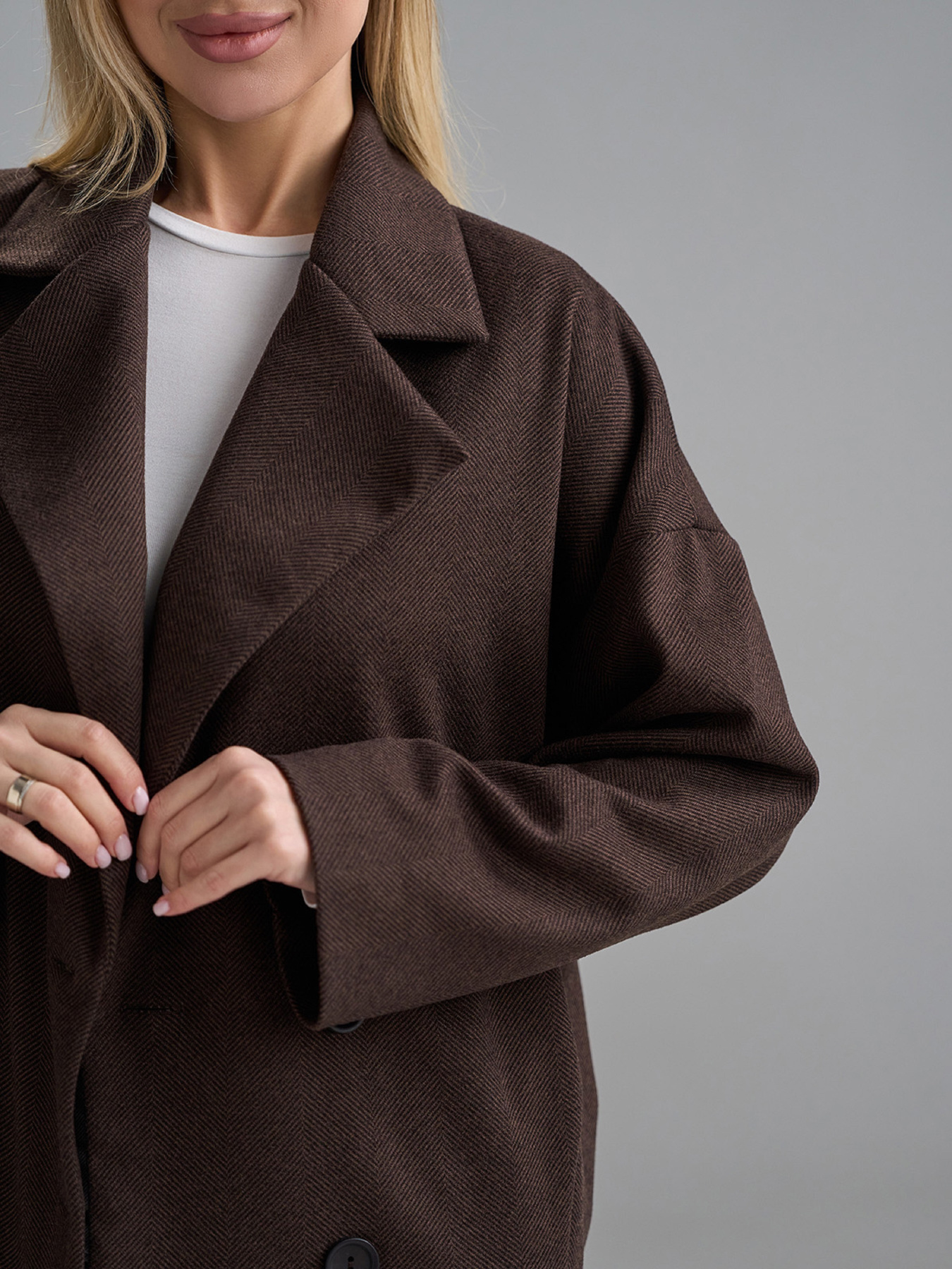 Пальто ISSA Plus модель 15503_темно-коричневый Фото