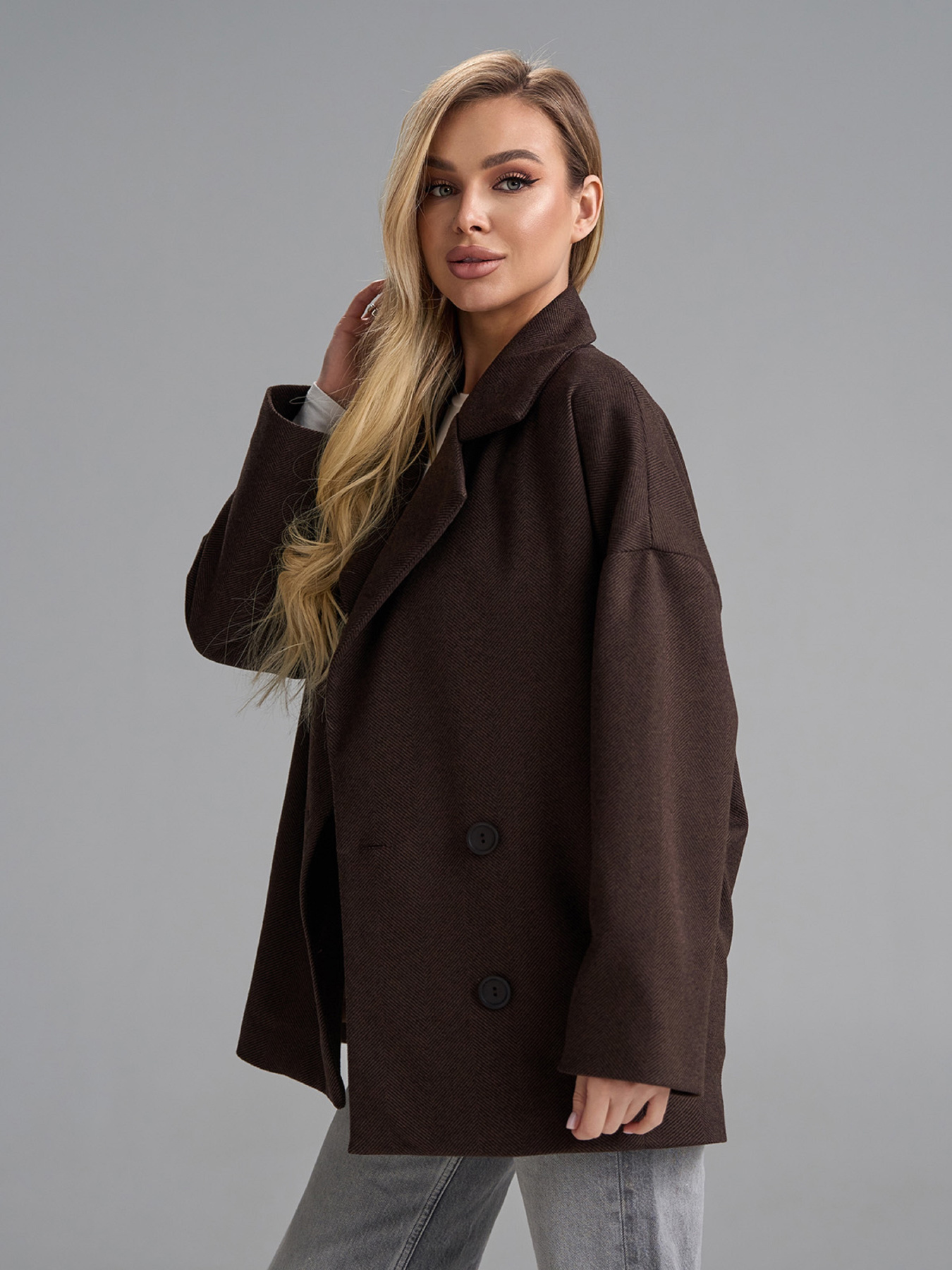 Пальто ISSA Plus модель 15503_темно-коричневый Фото