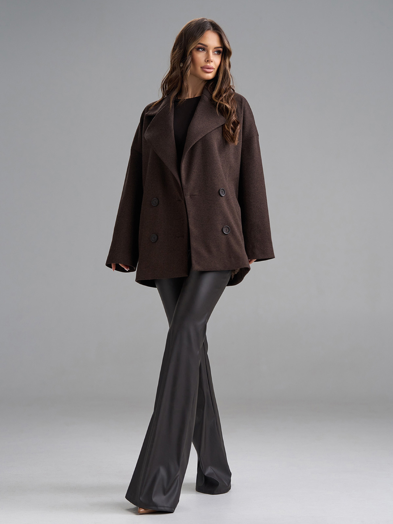 Пальто ISSA Plus модель 15504_темно-коричневый Фото