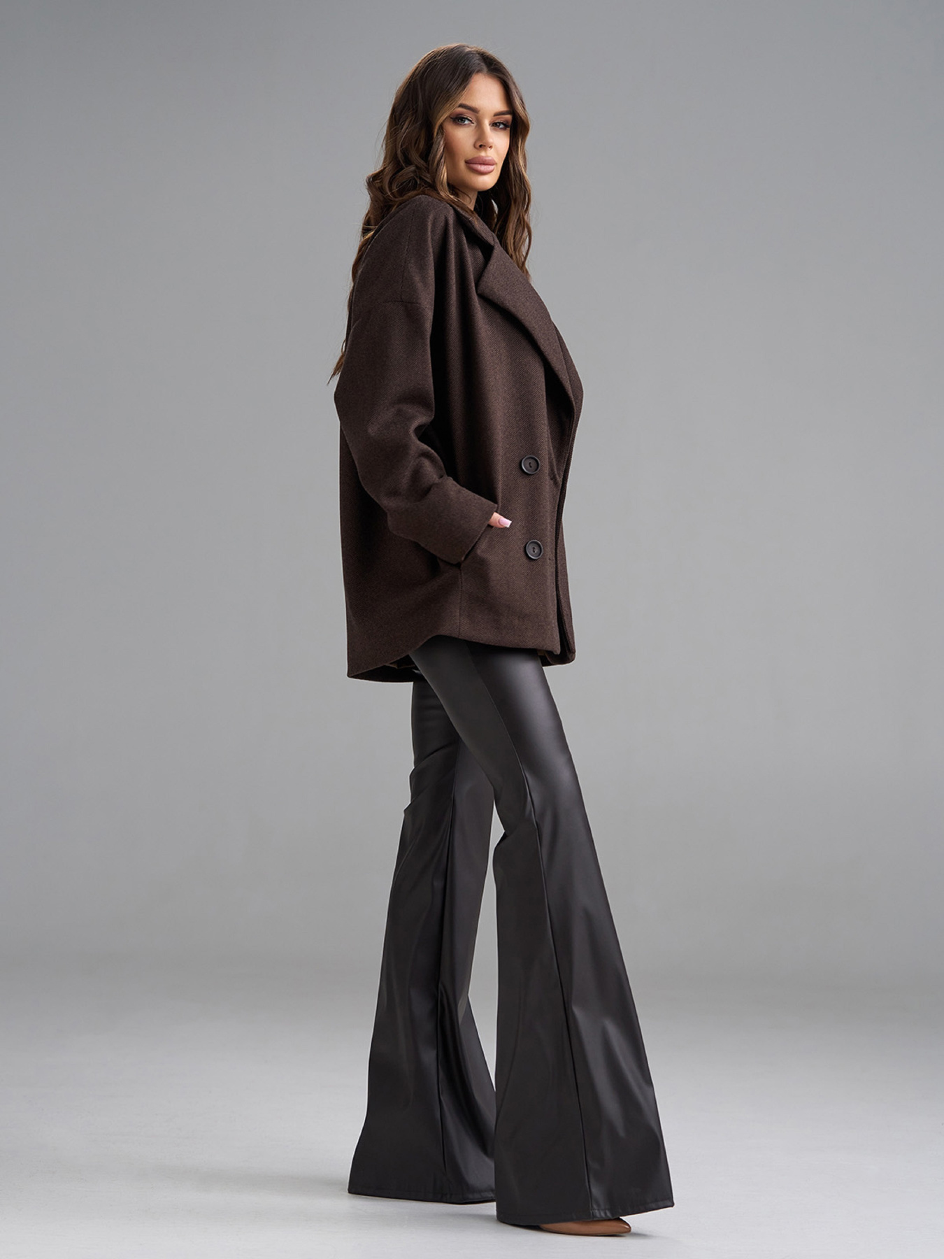 Пальто ISSA Plus модель 15504_темно-коричневый Пальто ISSA Plus модель 15504_темно-коричневый Фото