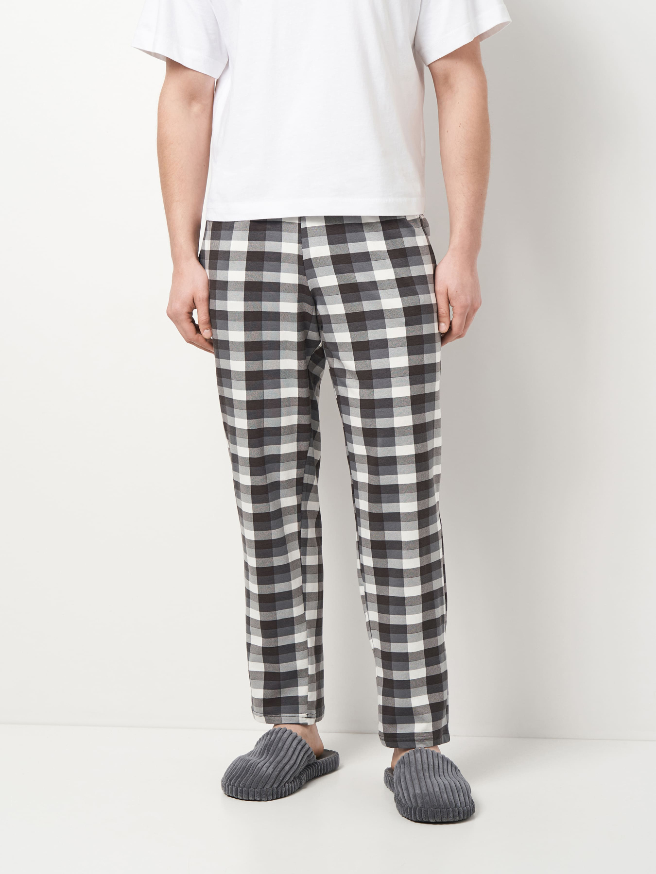Штани домашні чоловічі сірі у клітинку ТМ РОЗА модель 250907_grey Фото