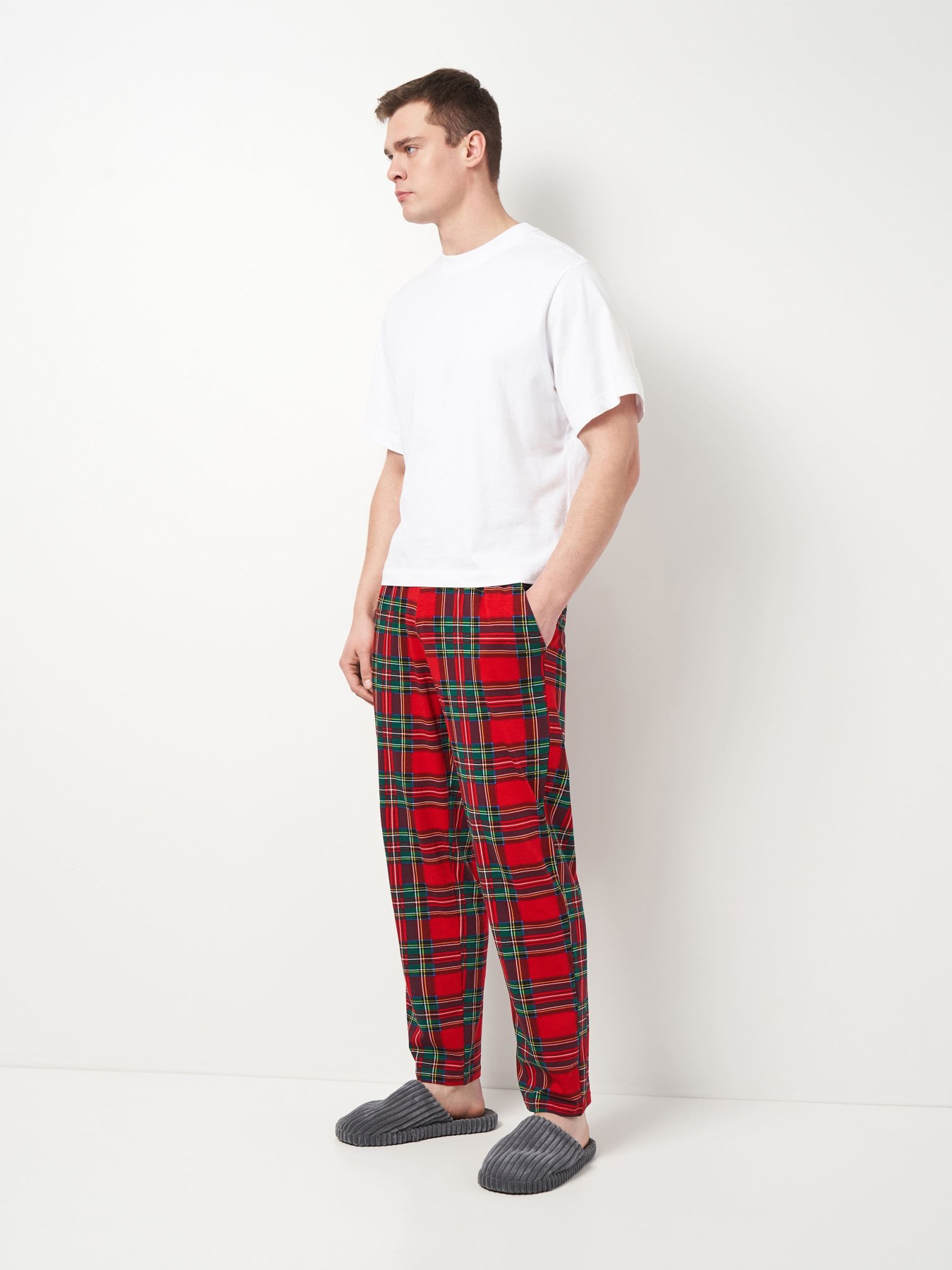 Штаны домашние мужские красные в клетку ТМ РОЗА модель 250907_red Фото