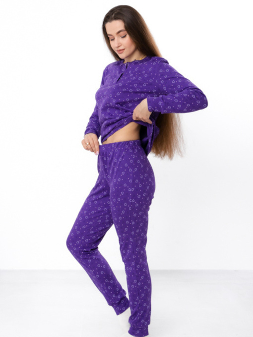 Жіноча піжама в сердечко з кофтою на кнопках та штанами, Фіолетовий Носи Своє (8268-016) модель 8268-016-foletovij-serdechka Фото