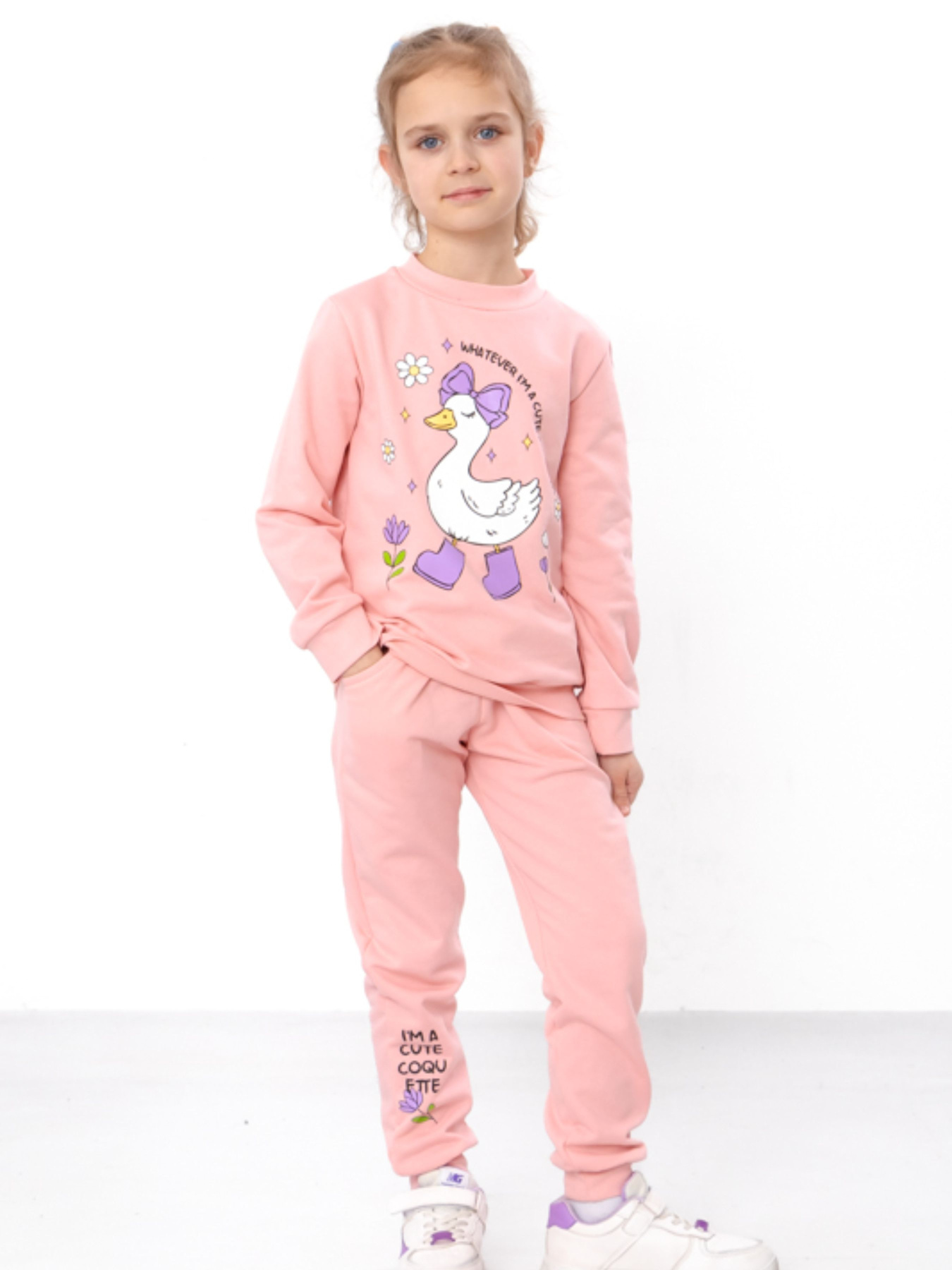 Утеплений костюм для дівчинки зі світшотом та штанами з принтом, Світло-персиковий Носи Своє (6063-023-33-3) модель 6063-023-33-3-svtlo-persikovij-cute Фото