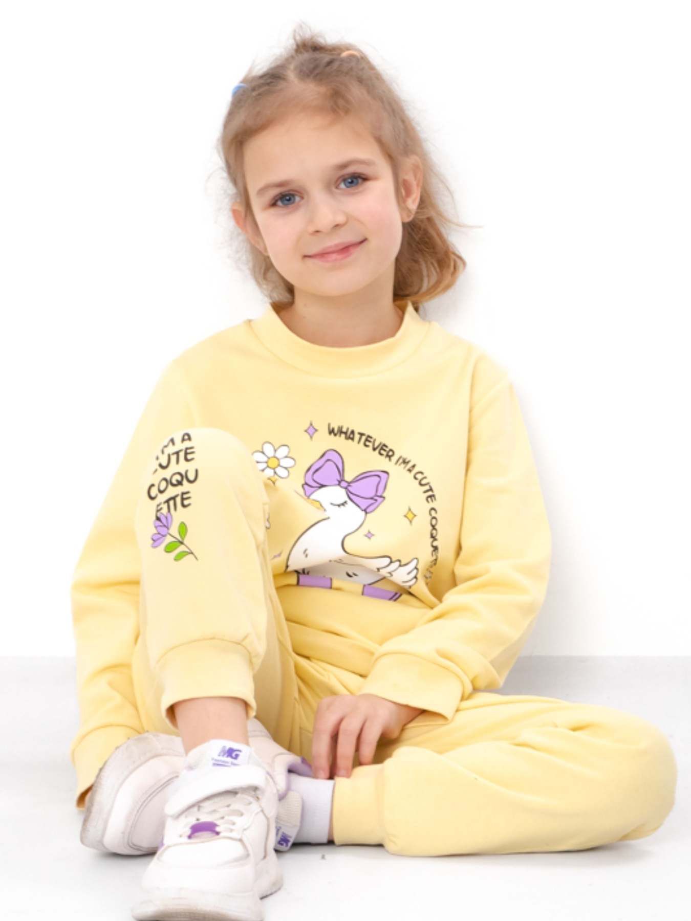 Утеплений костюм для дівчинки зі світшотом та штанами з принтом, Світло-жовтий Носи Своє (6063-023-33-3) модель 6063-023-33-3-svtlo-zhovtij-cute Фото