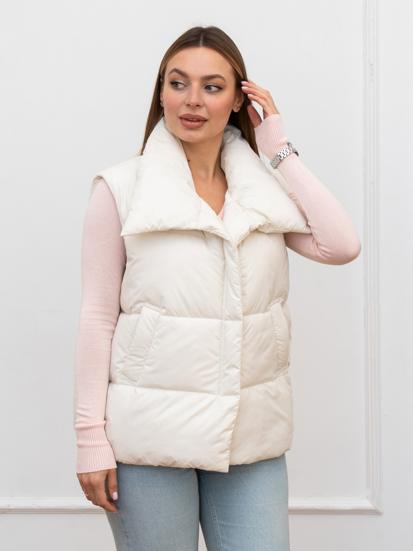 Жилетка демисезонная женская модель 1150-BM-milk Фото