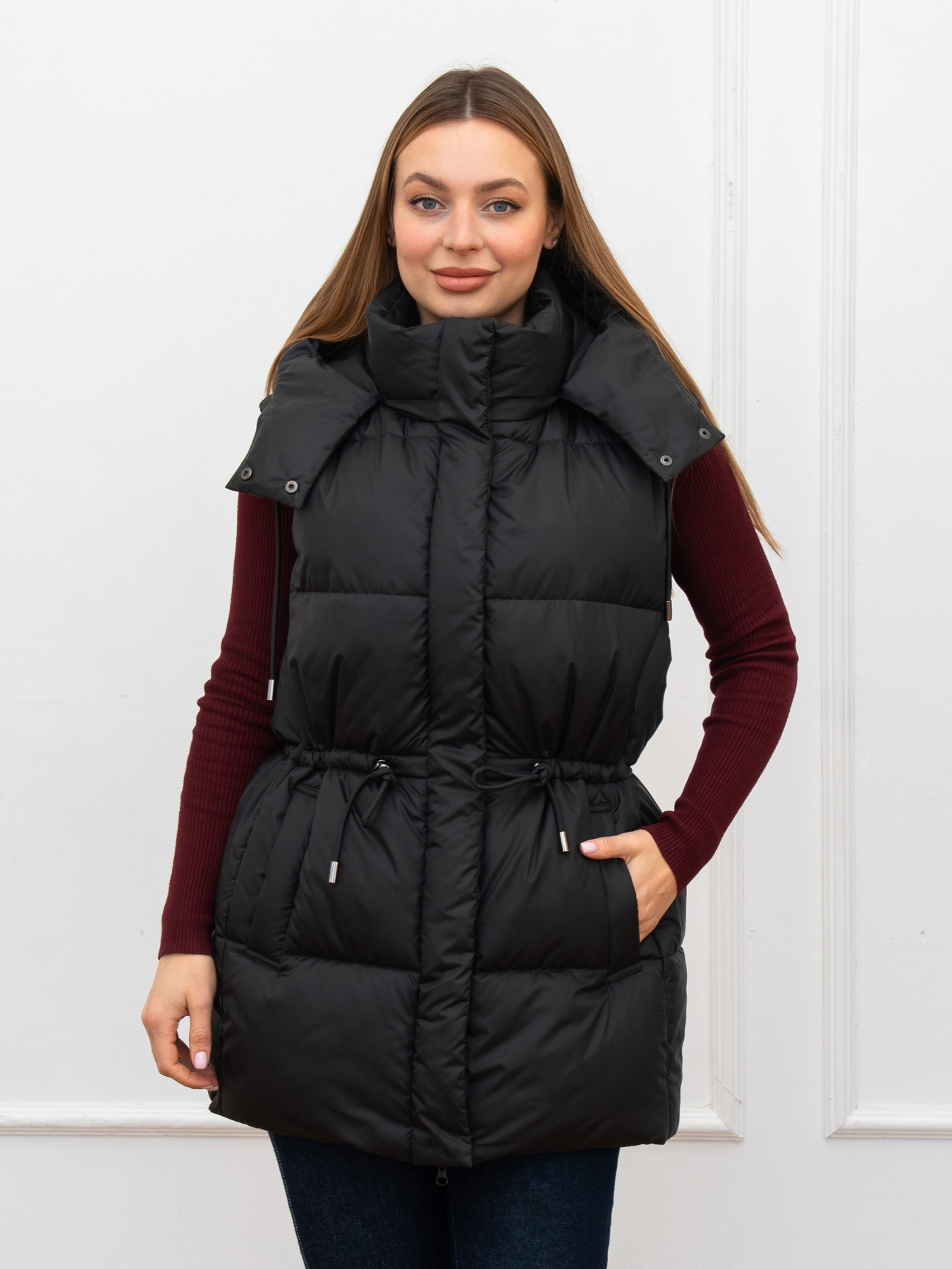 Весенняя женская жилетка удлиненная модель 1155-BM-BLC Фото