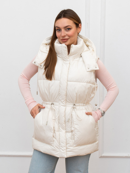 Весенняя женская жилетка удлиненная модель 1155-BM-milk Фото