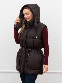 Весенняя женская жилетка удлиненная модель 1155-BM-brown Фото