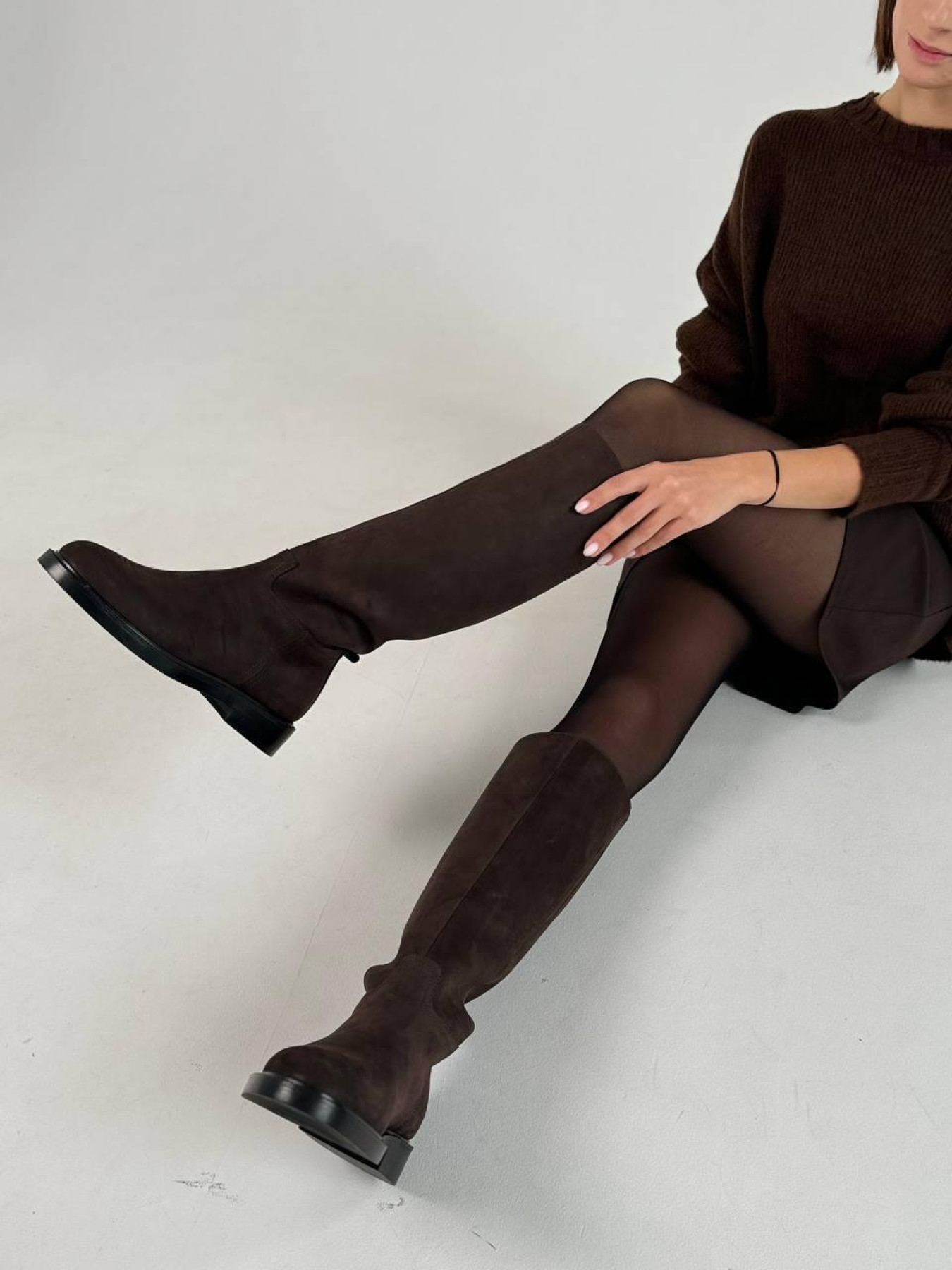 Сапоги-трубы из натурального нубука на меху коричневые (619/соната) модель P_199634-S38_199634 Фото