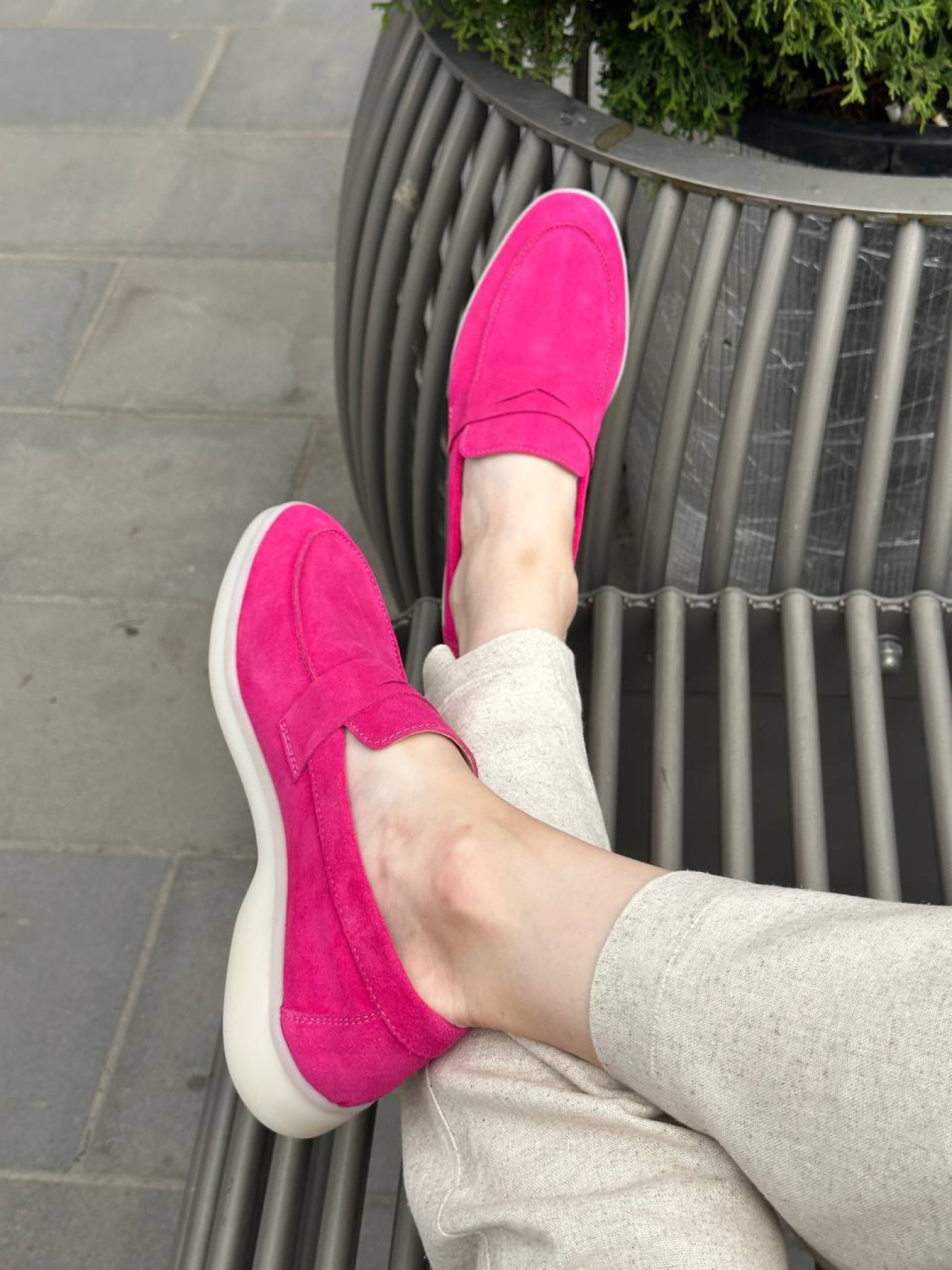 Лоферы из натуральной замши на кожаной стельке фигурная перемычка Фуксия (154-23/1056) модель P_142401-S40_147123 Фото