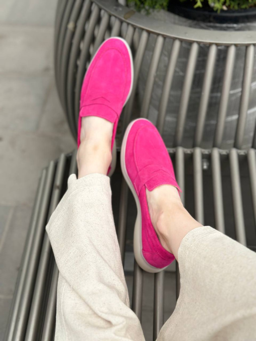 Лоферы из натуральной замши на кожаной стельке фигурная перемычка Фуксия (154-23/1056) модель P_142401-S40_147123 Фото