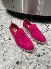 Лоферы из натуральной замши на кожаной стельке фигурная перемычка Фуксия (154-23/1056) модель P_142401-S40_147123 Фото