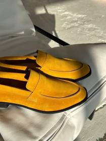 Лоферы из натуральной замши на кожаной стельке прямая перемычка Горчица (154) модель P_140841-S37_153544 Фото