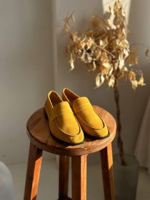 Лоферы из натуральной замши на кожаной стельке прямая перемычка Горчица (154) модель P_140841-S37_153544 Фото