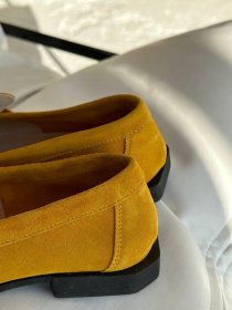 Лоферы из натуральной замши на кожаной стельке прямая перемычка Горчица (154) модель P_140841-S37_153544 Фото