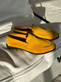 Лоферы из натуральной замши на кожаной стельке прямая перемычка Горчица (154) модель P_140841-S37_153544 Фото