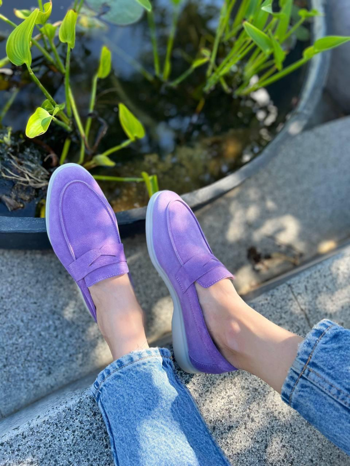 Лоферы из натуральной замши на кожаной стельке фигурная перемычка Лаванда (154-12/Хилари2) модель P_117973-S37_122731 Фото