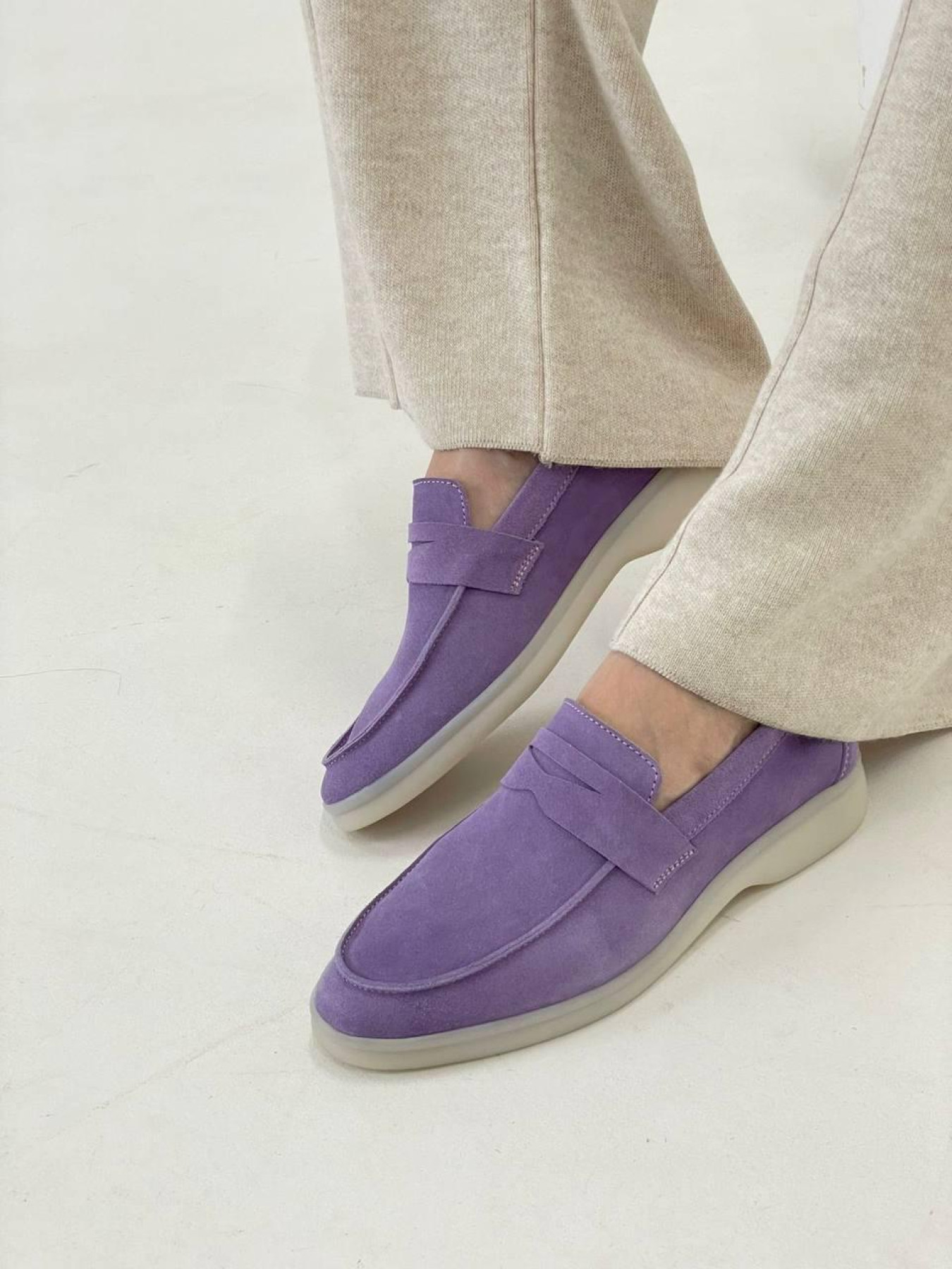 Лоферы из натуральной замши на кожаной стельке фигурная перемычка Лаванда (154-12/Хилари2) модель P_117973-S37_122731 Фото