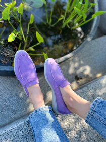 Лоферы из натуральной замши на кожаной стельке фигурная перемычка Лаванда (154-12/Хилари2) модель P_117973-S37_122731 Фото