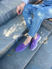 Лоферы из натуральной замши на кожаной стельке фигурная перемычка Лаванда (154-12/Хилари2) модель P_117973-S37_122731 Фото