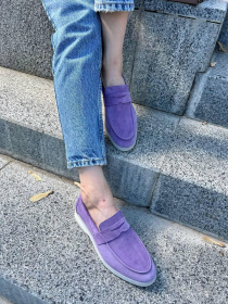 Лоферы из натуральной замши на кожаной стельке фигурная перемычка Лаванда (154-12/Хилари2) модель P_117973-S37_122731 Фото