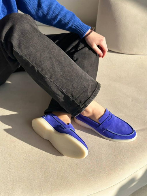 Лоферы из натуральной замши на кожаной стельке фигурная перемычка Синий электрик (154-18/Хилари2) модель P_19185-S38_28125 Фото