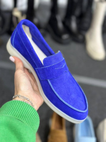 Лоферы из натуральной замши на кожаной стельке фигурная перемычка Синий электрик (154-18/Хилари2) модель P_19185-S38_28125 Фото