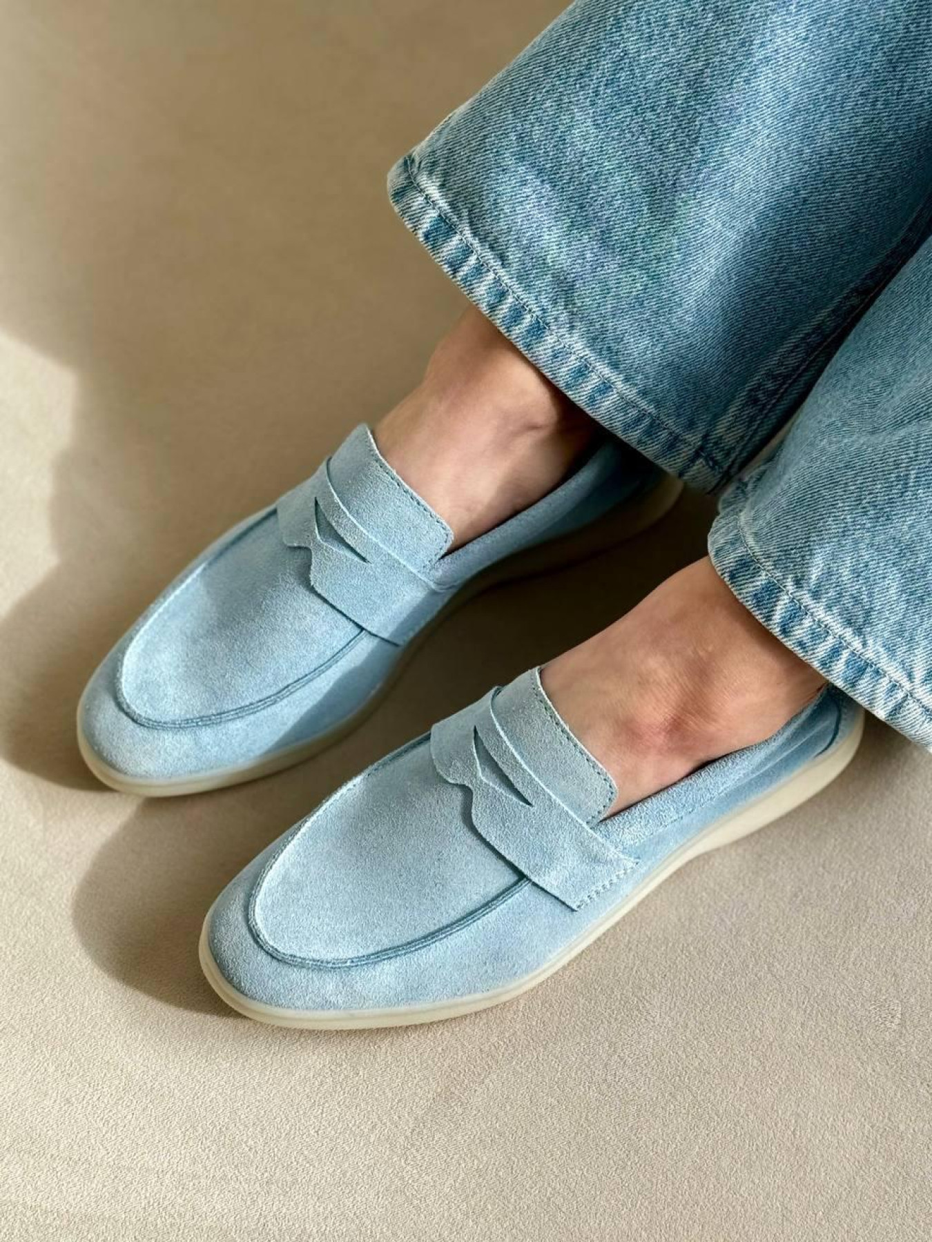 Замшеві Жіночі Лофери 105.store  (2780340503) колір блакитний