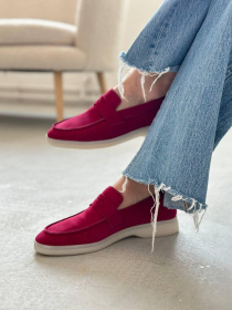 Лоферы из натуральной замши на кожаной стельке фигурная перемычка Вишня (154-20/Хилари2) модель P_149745-S38_152769 Фото