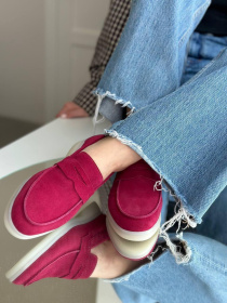 Лоферы из натуральной замши на кожаной стельке фигурная перемычка Вишня (154-20/Хилари2) модель P_149745-S38_152769 Фото