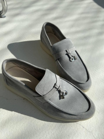 Лоферы из натуральной замши на кожаной стельке Светло серый (154/хилари2) модель P_209494-S40_209531 Фото