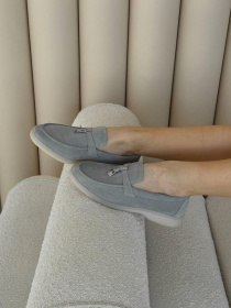 Лоферы из натуральной замши на кожаной стельке Светло серый (154/хилари2) модель P_209494-S40_209531 Фото