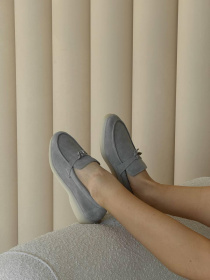 Лоферы из натуральной замши на кожаной стельке Светло серый (154/хилари2) модель P_209494-S40_209531 Фото