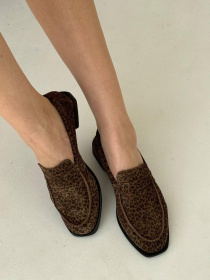 Лоферы из натуральной замши на кожаной стельке прямая перемычка Леопард (154/Хиллари4) модель P_183121-S36_183145 Фото