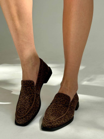 Лоферы из натуральной замши на кожаной стельке прямая перемычка Леопард (154/Хиллари4) модель P_183121-S36_183145 Фото