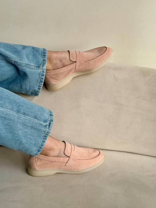 Лоферы из натуральной замши на кожаной стельке фигурная перемычка Персик (154/Хилари2) модель P_217420 Фото