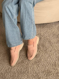 Лофери з натуральної замші на шкіряній устілці фігурна перемичка Персик (154/Хіларі2) модель P_217420 Фото