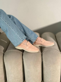 Лофери з натуральної замші на шкіряній устілці фігурна перемичка Персик (154/Хіларі2) модель P_217420 Фото