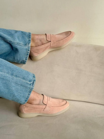 Лофери з натуральної замші на шкіряній устілці фігурна перемичка Персик (154/Хіларі2) модель P_217420 Фото