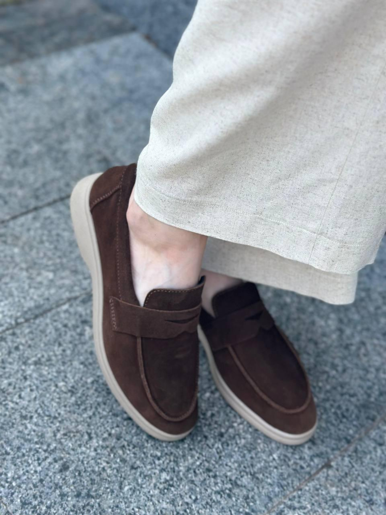 Лоферы из натуральной замши с мемори стелькой фигурная перемычка Какао (154-25/Хиллари2) модель P_175805-S38_183930 Фото