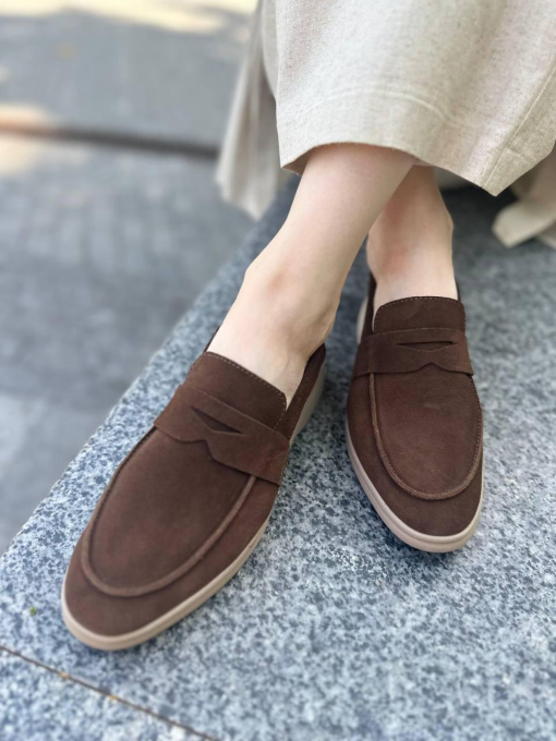 Лоферы из натуральной замши с мемори стелькой фигурная перемычка Какао (154-25/Хиллари2) модель P_175805-S38_183930 Фото